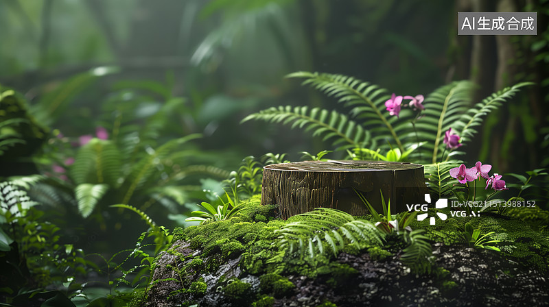 【AI数字艺术】3D森林树桩产品展台图片素材