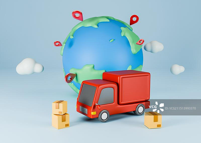 3D立体元素物流快递运输全球贸易图片素材