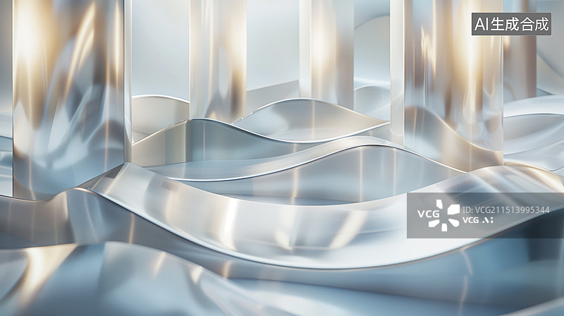 【AI数字艺术】时尚潮流银色金属几何体空间展台展厅3D背景图片素材