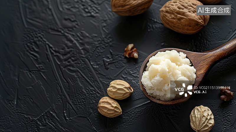 【AI数字艺术】乳木果黑色背景特写图片素材