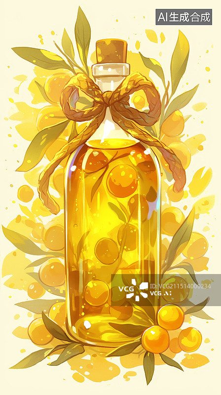 【AI数字艺术】透明瓶子盛放黄色桂花酒图片素材