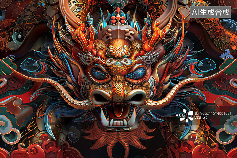 【AI数字艺术】神秘威严的东方龙雕像图片素材