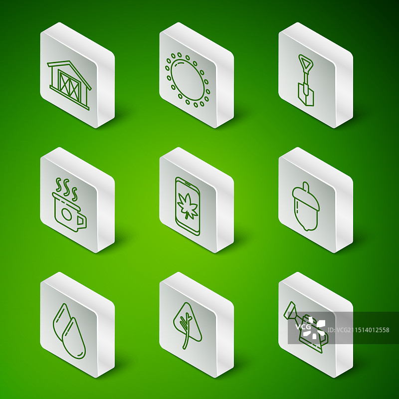 线条风格洒水壶叶子农舍图片素材