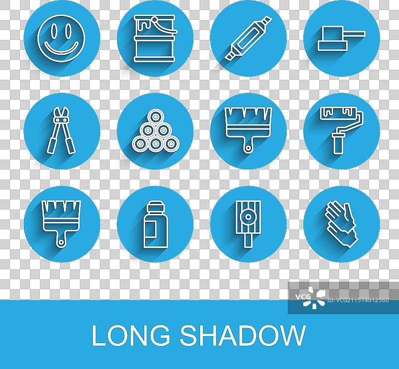 画笔、颜料、水粉罐、染料和笑脸线条组合图片素材