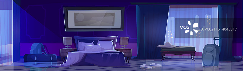 现代酒店卧室夜景卡通内饰图片素材