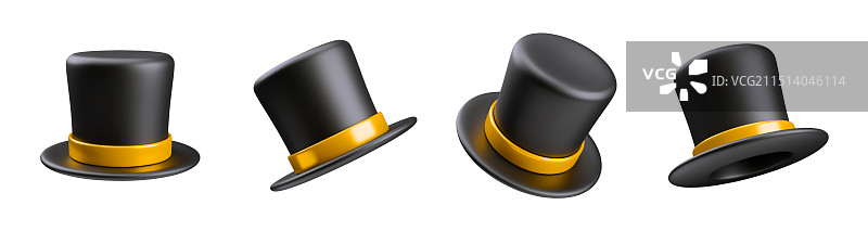 逼真3D巫师帽子与金色图片素材