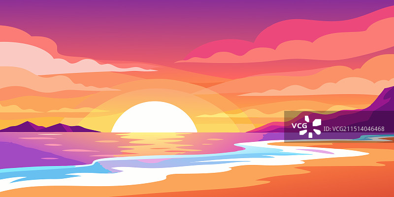 原始海滩壮丽的日落图片素材