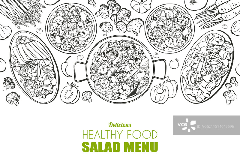 手绘沙拉套餐健康食品菜单模板图片素材