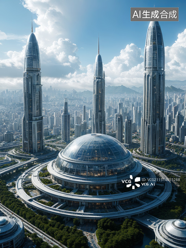 【AI数字艺术】科幻城市建筑图片素材