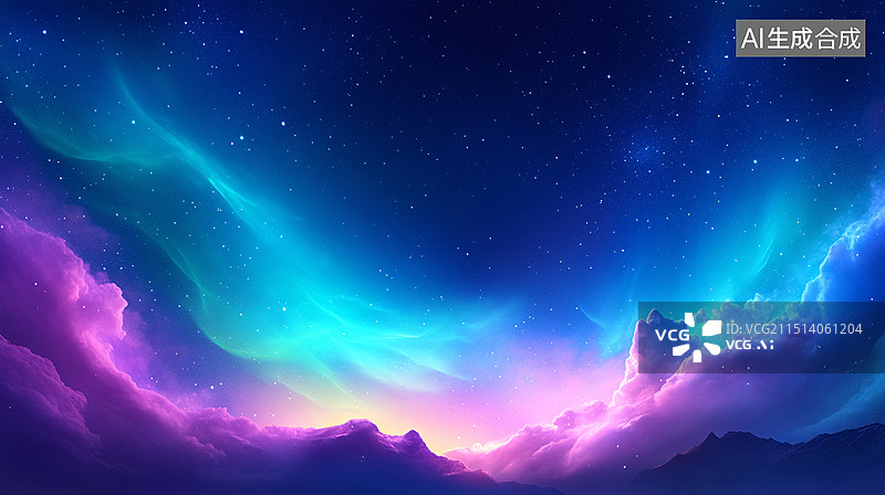 【AI数字艺术】极光自然夜晚风景户外天空景观宁静场景插图图片素材