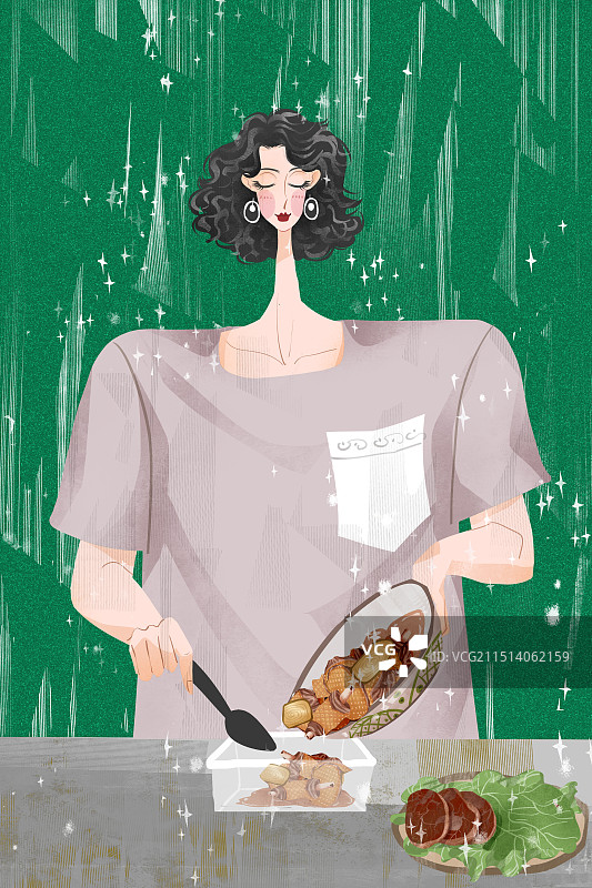 女性打包菜肴插画图片素材