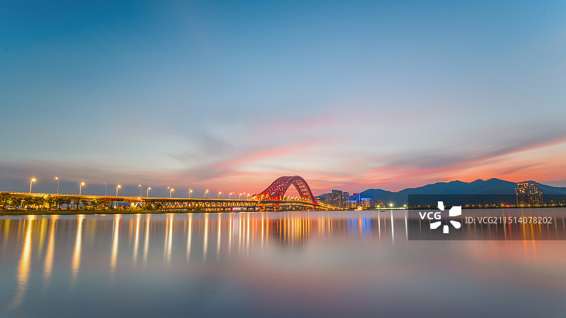 梅山红桥日落图片素材