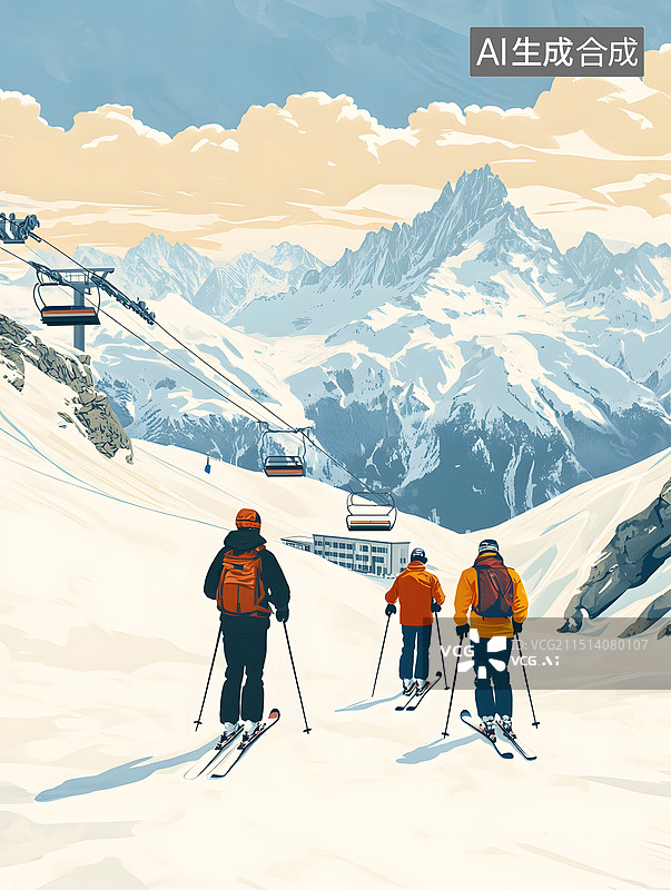 【AI数字艺术】冬天高山滑雪图片素材