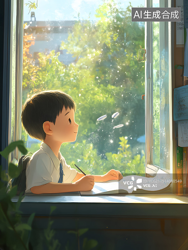 【AI数字艺术】认真学习的小学生图片素材