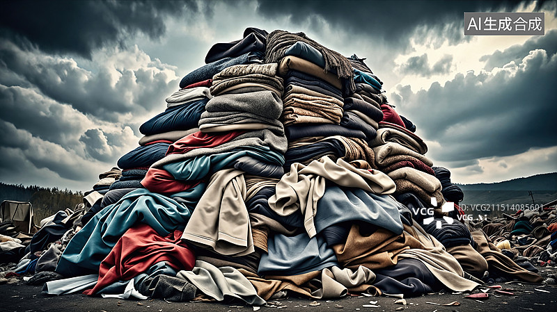【AI数字艺术】废旧织物堆积场景图片素材