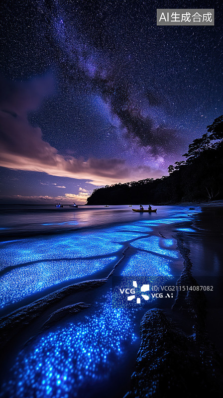 【AI数字艺术】荧光海 夜光藻图片素材