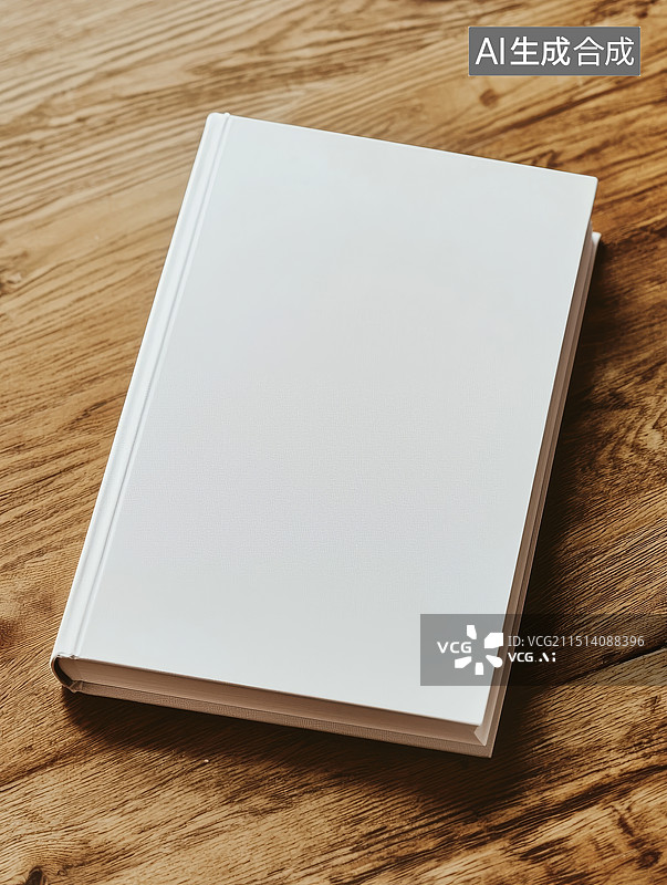 【AI数字艺术】木桌上的空白硬皮书，简约封面设计展示图片素材