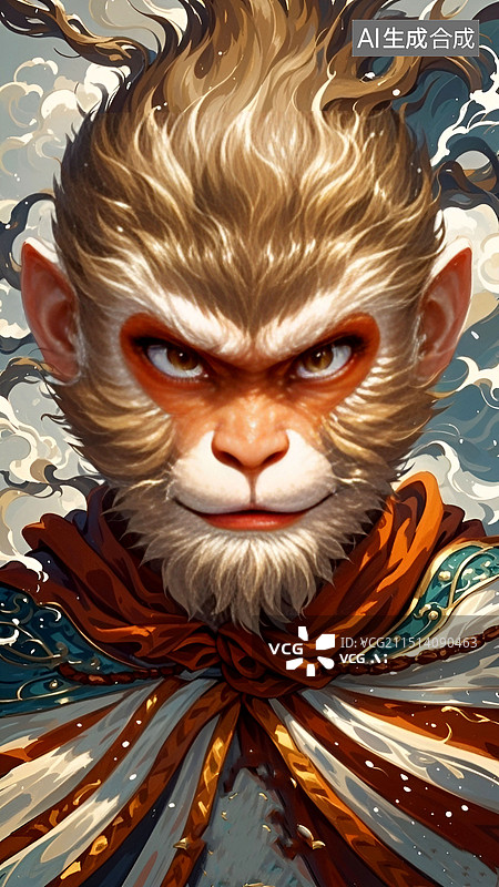 【AI数字艺术】美猴王孙悟空的特写肖像图片素材