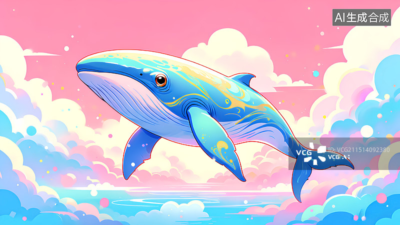 【AI数字艺术】蓝鲸三维插画图片素材