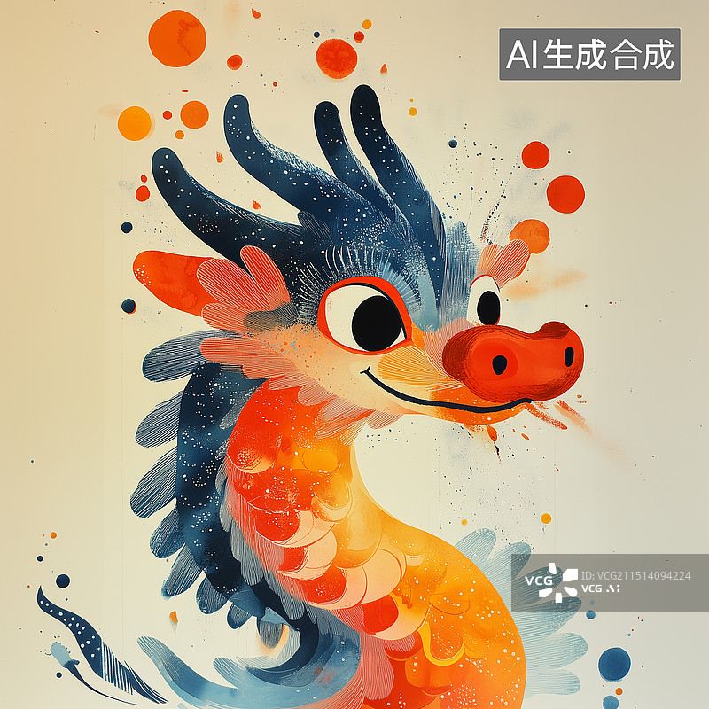 【AI数字艺术】手绘卡通中国龙艺术风格图片素材