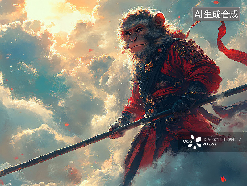 【AI数字艺术】西游记孙悟空筋斗云大闹天宫抽象肌理风格插画图片素材