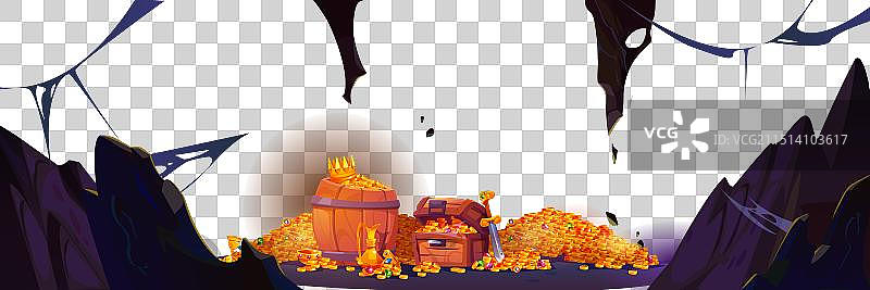 矿洞背景中的金币和宝藏图片素材