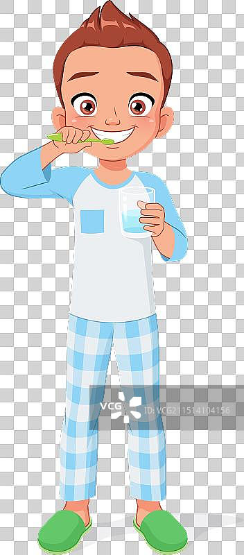 可爱的年轻男孩刷牙卡通图片素材