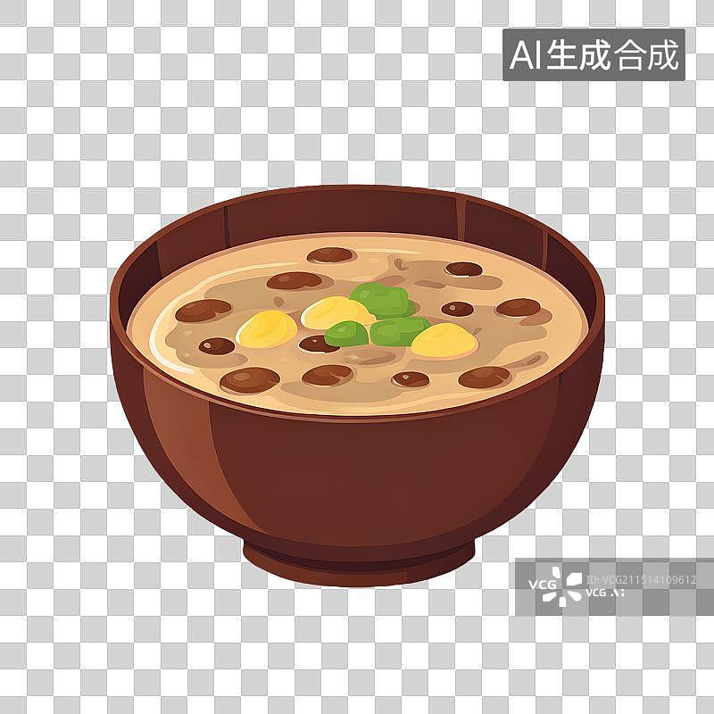 【AI数字艺术】手绘插画，木碗里的汤，一碗番茄汤，蔬菜汤，肉汤免抠元素图片素材