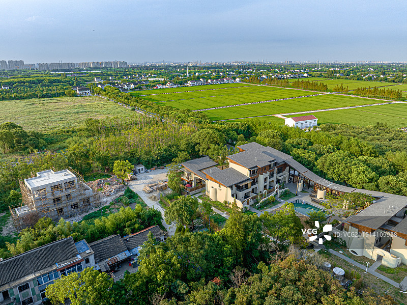 大树与稻田乡村艺术中心 上海松江长溇村美丽乡村建设 农房改建民宿 回归理想田园生活图片素材