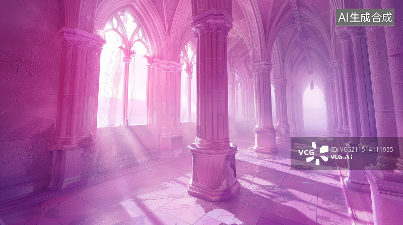 【AI数字艺术】粉色室内建筑图片素材