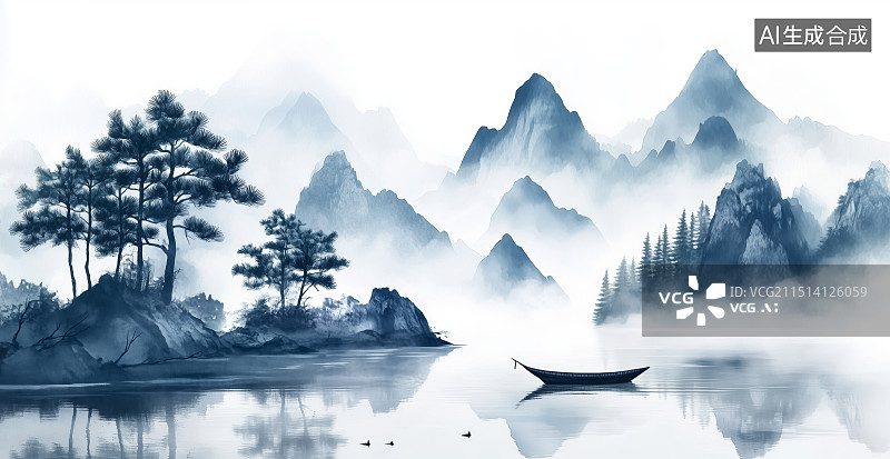 【AI数字艺术】蓝色调中国风背景图图片素材