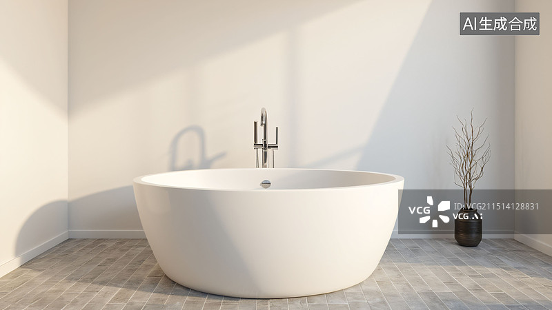 【AI数字艺术】浴室白色浴缸图片素材