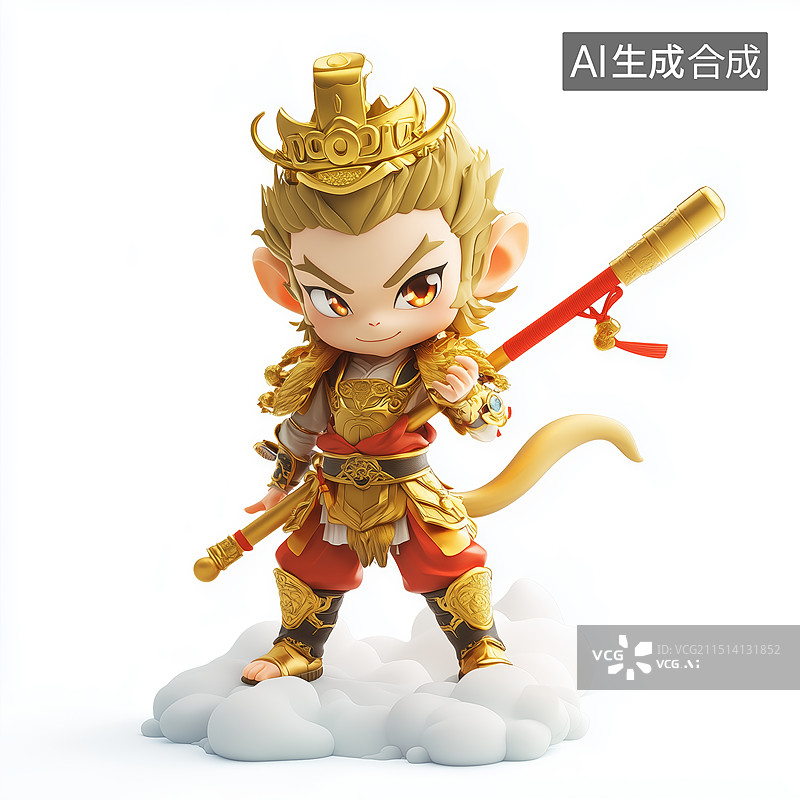 【AI数字艺术】Q版3D立体西游记孙悟空齐天大圣美猴王可爱风格人物形象插画图片素材