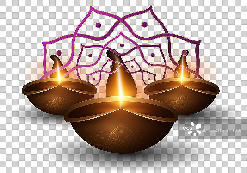 印度曼陀罗与传统燃烧的油灯图片素材