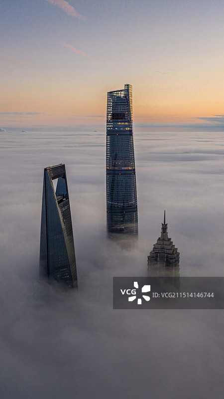 云雾上的陆家嘴三霸图片素材