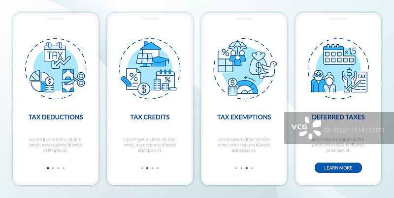 蓝色税务优惠类型移动应用引导页图片素材