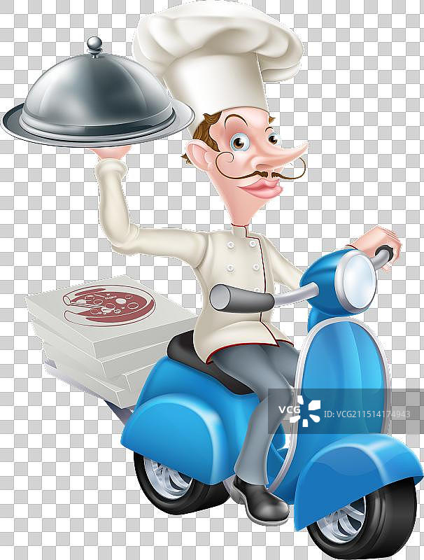 卡通厨师骑着轻便摩托车送餐图片素材