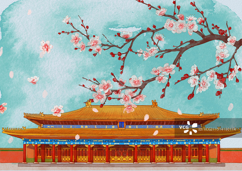 分镜插画故宫日晷梅花图片素材
