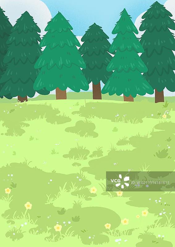 扁平插画夏日露营深林草地背景元素图片素材