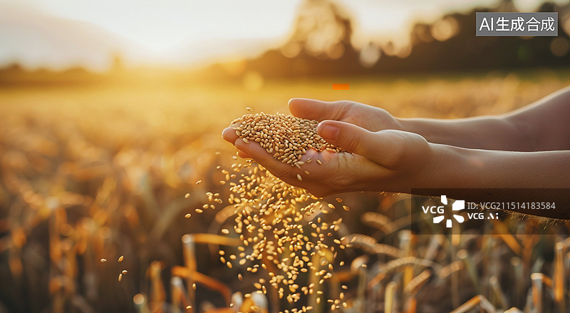 【AI数字艺术】秋天双手捧着丰收的水稻图片素材