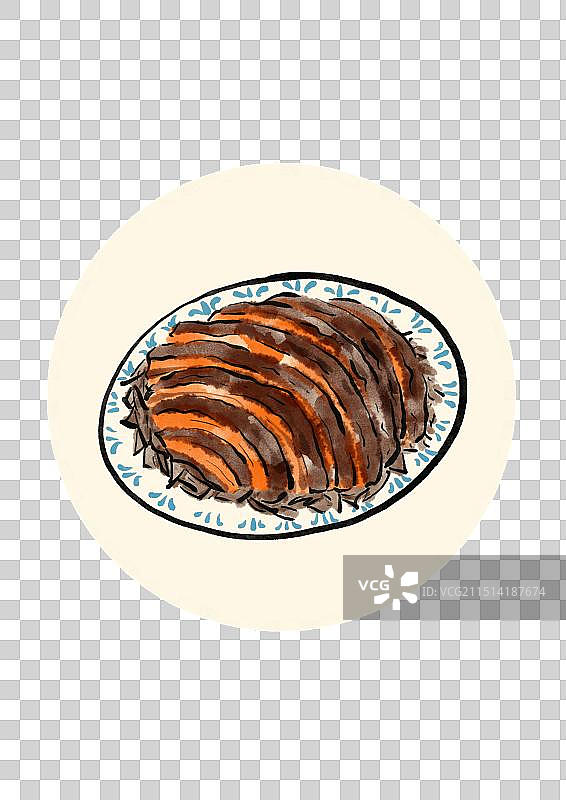 国潮风绍兴美食插画元素-梅菜扣肉图片素材