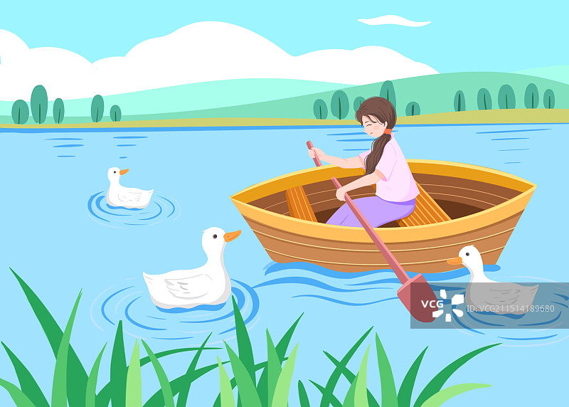 划船的女孩图片素材