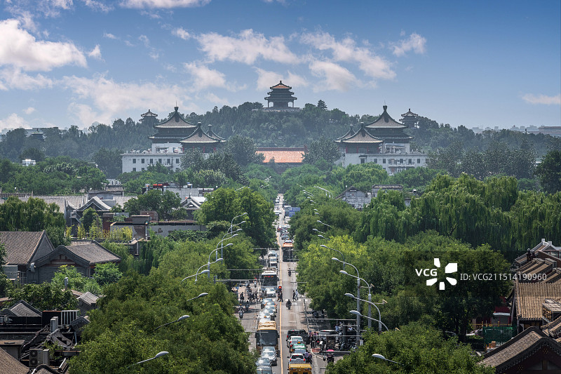 北京中轴线地安门大街南眺景山图片素材