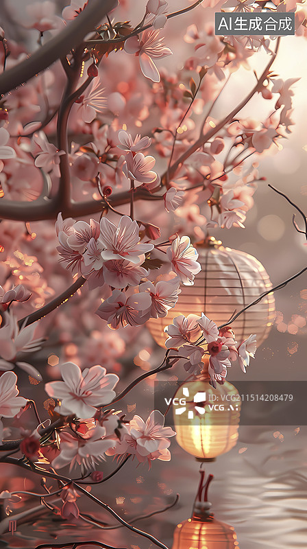 【AI数字艺术】传统粉色灯笼浮雕壁画海报背景图片素材