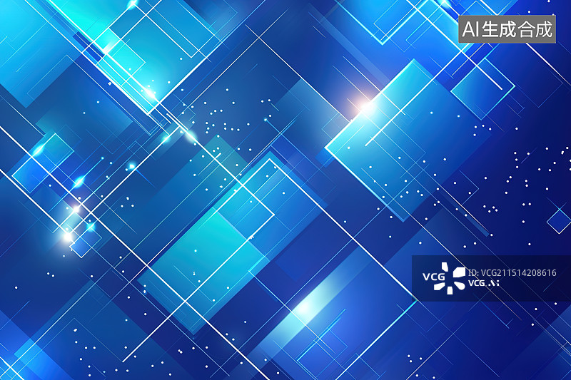 【AI数字艺术】蓝色主题扁平风立方体抽象背景图片素材