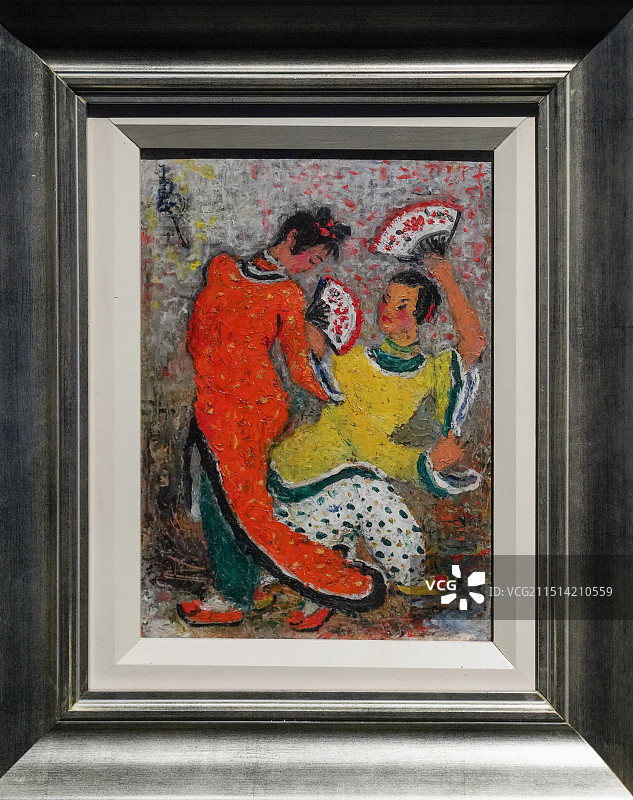 上海，上海世博会博物馆，《玉出申江——潘玉良的艺术之旅》，潘玉良，《双女扇舞》，布面油彩，安徽博物馆图片素材