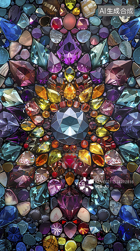 【AI数字艺术】数码宝石万花筒钻石抽象图形海报背景图片素材