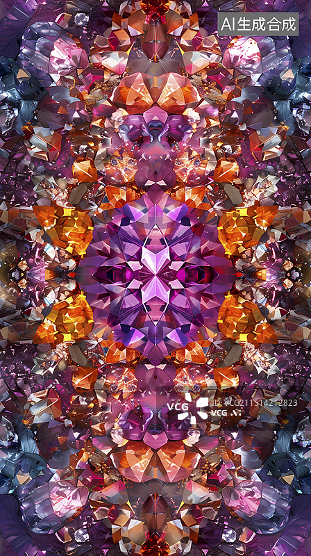 【AI数字艺术】数码宝石万花筒钻石抽象图形海报背景图片素材