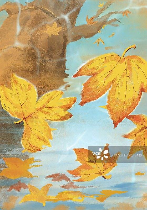 秋分枫叶扁平风插画图片素材