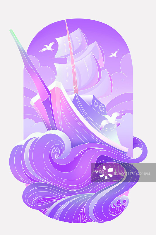 紫色帆船航海日插画图片素材